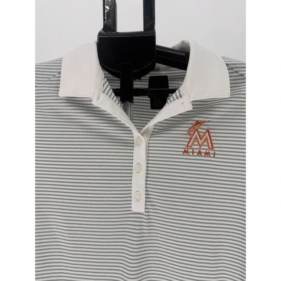 Nike Golf Dri-FIT Women's Miami Marlins Striped Polo Shirt Size L - Picture 2 of 6